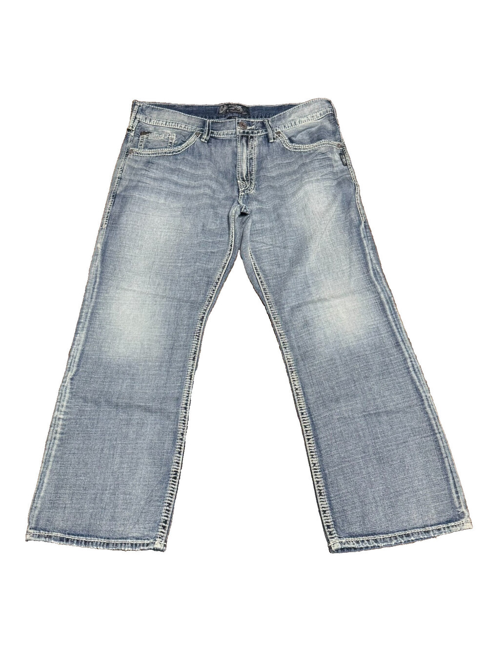 Silver Jeans Co Jeans Zac Blue Straight Relaxed Faded Whiskered Mens 38x30